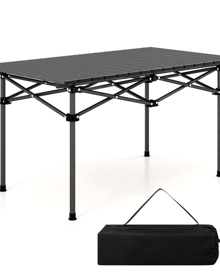 Giantex Folding Camping Table for 4-6 People, Roll-Up Lightweight Picnic Table with Large Aluminum Tabletop & Carrying Bag (Black)