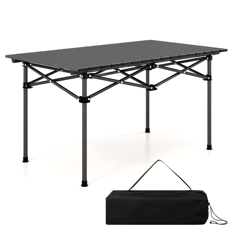Giantex Folding Camping Table for 4-6 People, Roll-Up Lightweight Picnic Table with Large Aluminum Tabletop & Carrying Bag (Black)