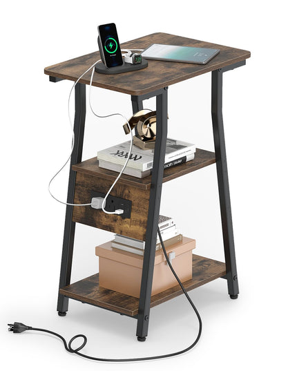 GIANTEX 3-Tier Industrial Nightstand with Charging Station (1/2)