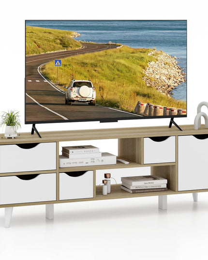 Giantex TV Stand for 55 Inches TVs, Mid Century Modern Entertainment Center with 4 Drawers, 1 Cabinet, Adjustable Shelf, 2 Compartments