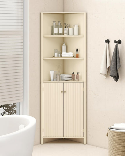 Meuble d'angle Giantex de 173 cm de haut avec 5 étagères et 2 portes cannelées pour salle de bain