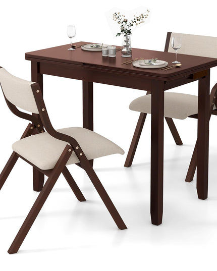Giantex Dining Table Set for 2 OR 4, Kitchen Table Chairs Set, Expandable Dining Table with Upholstered Folding Dining Chairs