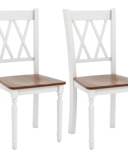 Giantex Dining Room Chairs Set of 2 White, Wooden Farmhouse Kitchen Chairs with Rubber Wood Seat