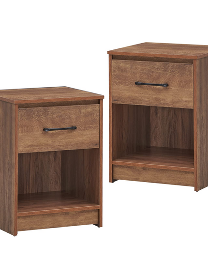 Nightstand w/Drawer, Wooden End Table w/Open Storage Compartment