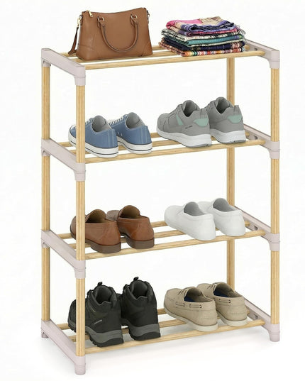 Meuble à Chaussures Empilable à 4 Niveaux Giantex avec Étagères Ouvertes à Lattes