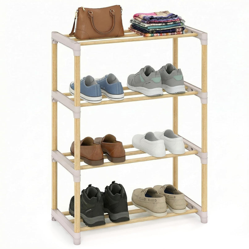 Meuble à Chaussures Empilable à 4 Niveaux Giantex avec Étagères Ouvertes à Lattes