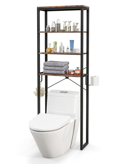 Giantex Over The Toilet Storage Rack, 4-Tier Wooden Bathroom Space Saver w/Metal Frame & 2 Hooks