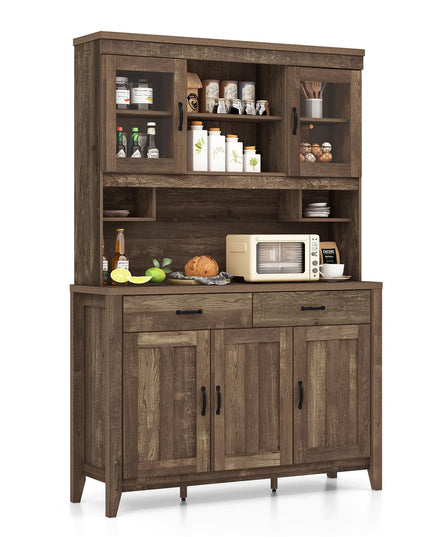 Giantex Kitchen Pantry Cabinet, 78.5” Tall Buffet Hutch Cabinet with Microwave Countertop