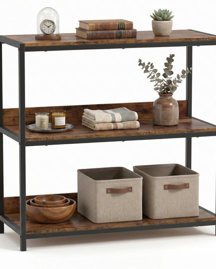 Giantex Industrial 3-Tier Small Bookshelf with Wooden Shelves and Metal Frame (1/2)