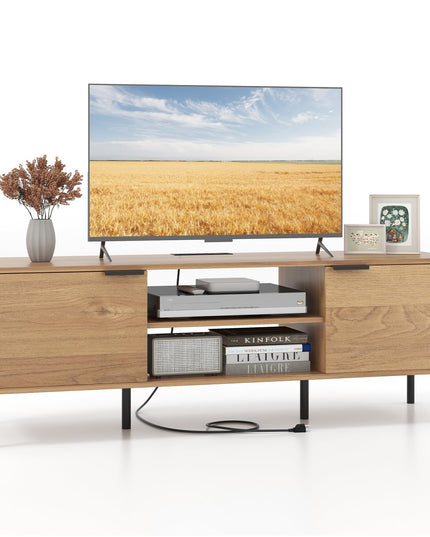 Giantex TV Stand for TVs up to 65”, Entertainment Center with Charging Station, 2 Cabinets, Open Shelves, 6 Sturdy Metal Legs