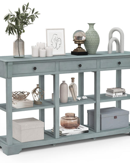 Giantex Console Table with Storage, 58” Long Sofa Table with 3 Drawers & Open Shelves