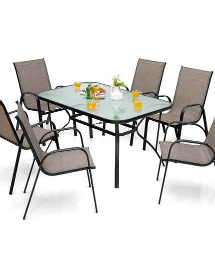Giantex 7 Piece Patio Dining Set, Outdoor Dining Table Set with 6 Stackable Chairs