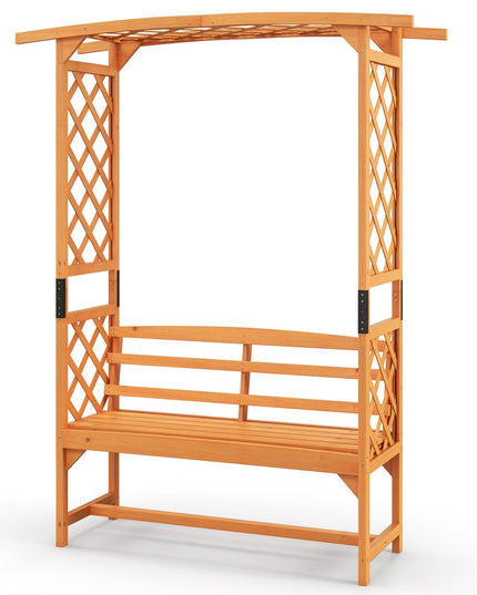 Giantex Garden Arch Trellis with Bench - 63''W x 79''H Wooden Arbor with 2-Person Outdoor Bench