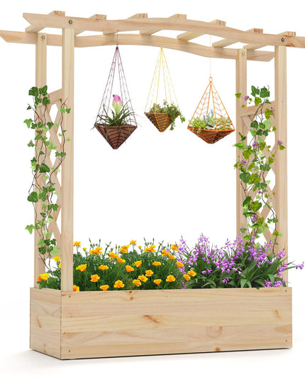 Giantex Raised Garden Bed with Sided Trellis & Hanging Roof, Wood Planter Box, 44”x14”x45” (L x W x H)