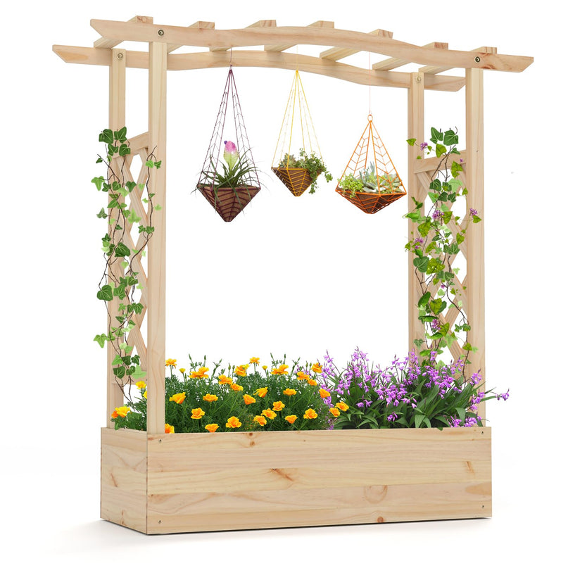 Giantex Raised Garden Bed with Sided Trellis & Hanging Roof, Wood Planter Box, 44”x14”x45” (L x W x H)