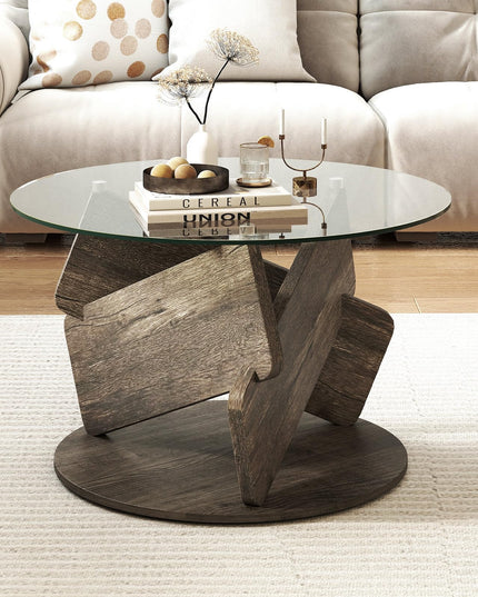 Giantex 32 Inch Modern Center Table with Clear Tempered Glass Top & Solid Wood Legs