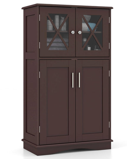 Giantex Bathroom Floor Storage Cabinet - Linen Floor Cabinet with Doors and Adjustable Shelves