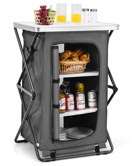 Folding Camping Storage Cabinet with 3 Shelves and Carry Bag