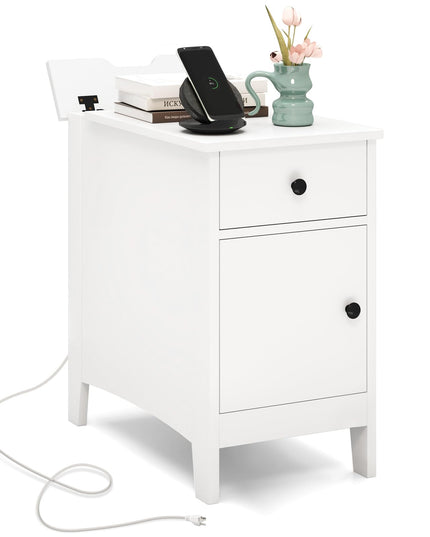 Giantex Nightstand with Charging Station, Flip Top End Table w/USB Ports & Outlets, Modern Side Table w/Storage Drawer