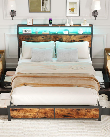 Giantex  LED Bed Frame with Charging Station & 4 Storage Drawers