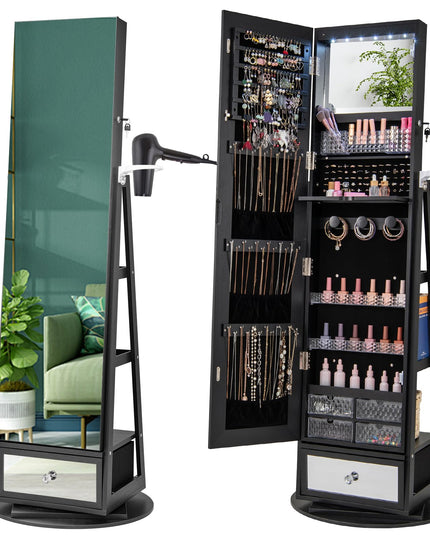 CHARMAID 360° Swivel Jewelry Cabinet Armoire with 64.5" H Full Length Mirror