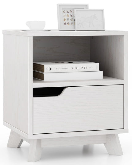 Giantex 2 Tier Nightstand, Mid Century Modern Bedside Table with Storage Drawer & Open Shelf