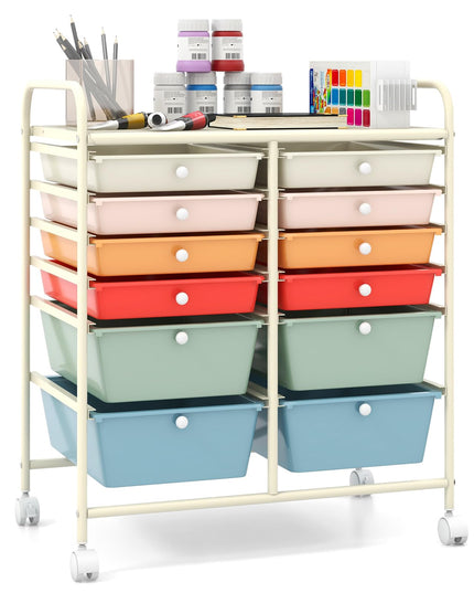 Giantex 12 Drawer Rolling Storage Cart Tools Scrapbook Paper Office School Organizer