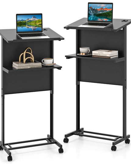 Giantex Mobile Lectern Podium, Height Adjustable Rolling Laptop Cart with Tilting Tabletop