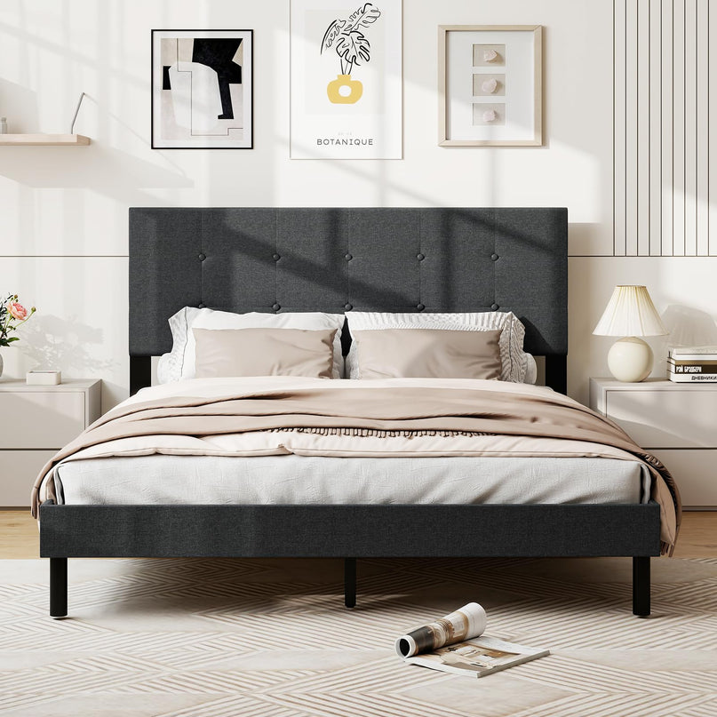 Giantex Queen Bed Frame with Button Tufted Headboard
