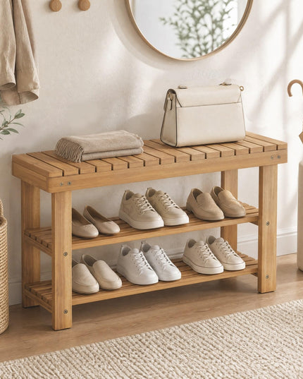 GIANTEX 3-Tier Wooden Shoe Rack Bench
