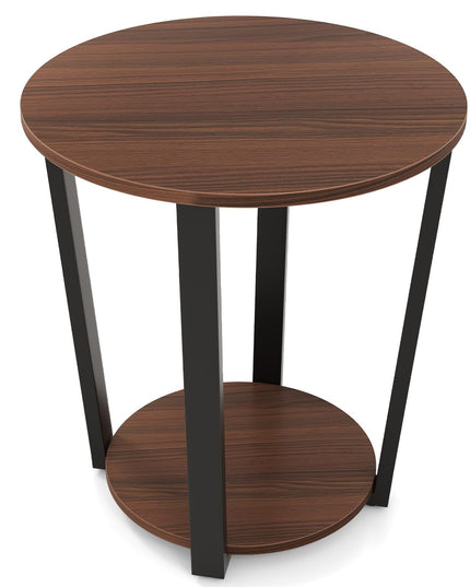 Giantex Round End Table Set of 1/2, 2-Tier Side Sofa Table with Open Storage Shelf and Metal Frame