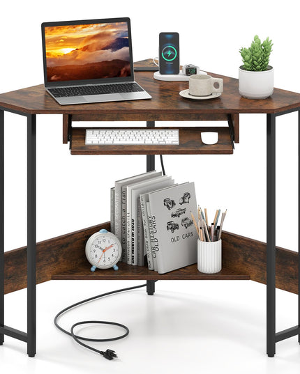 Giantex Small Corner Desk with Charging Station