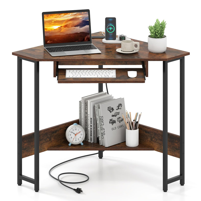 Giantex Small Corner Desk with Charging Station