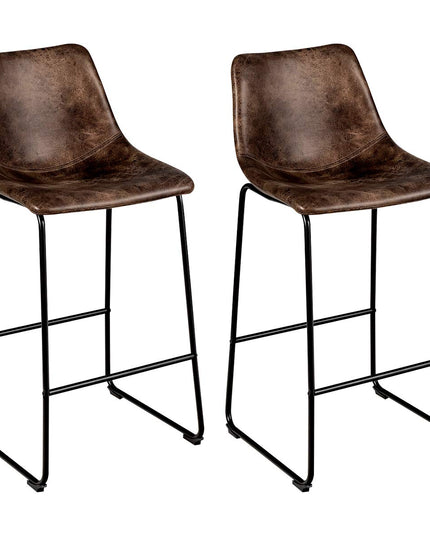 Vintage Faux Suede Bar Stools, with Metal Legs, Back and Footrest