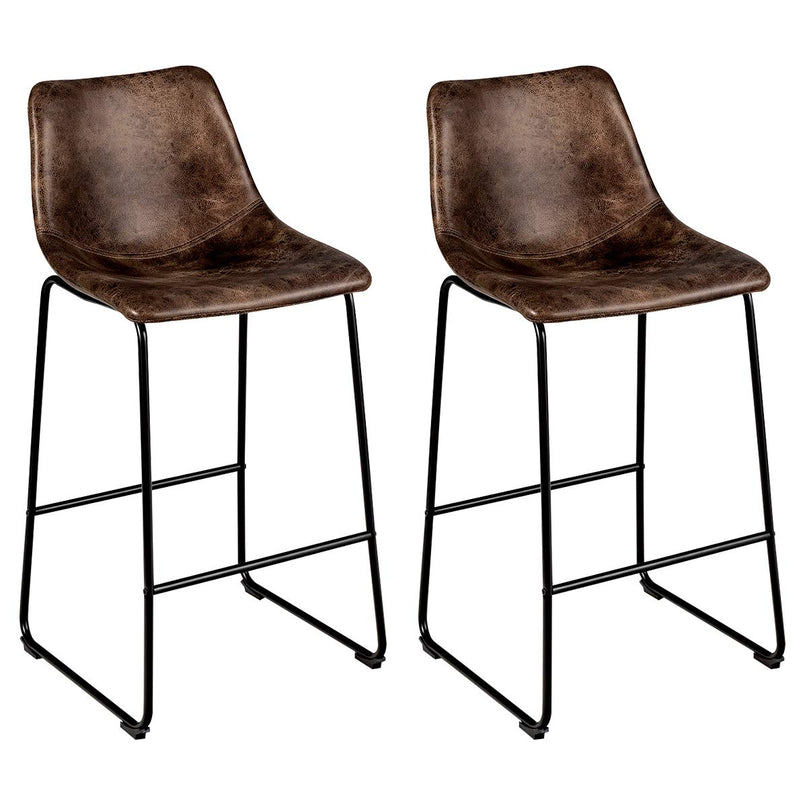 Vintage Faux Suede Bar Stools, with Metal Legs, Back and Footrest