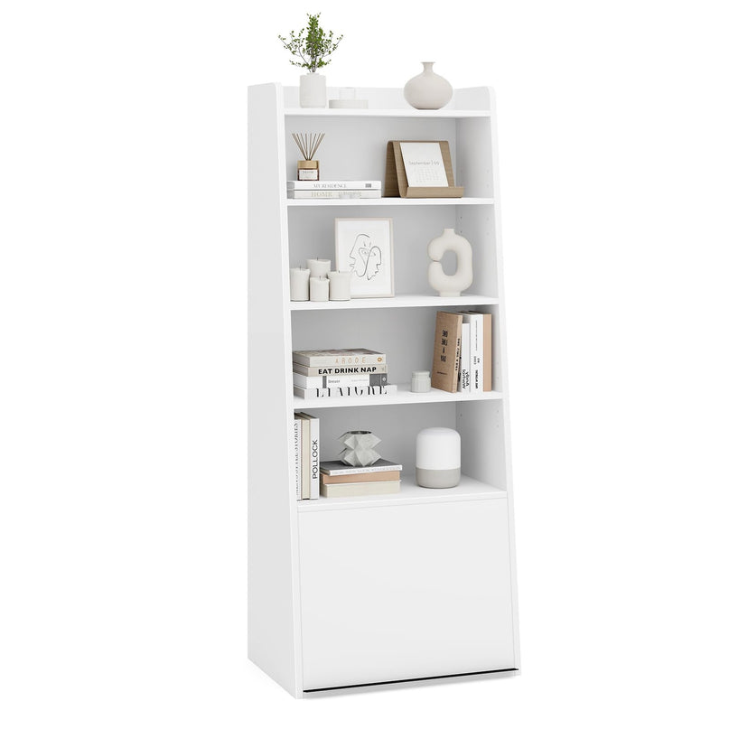 Giantex 6-Tier Bookcase, Freestanding Ladder Bookshelf with 2 Adjustable Shelves & Flip Up Door