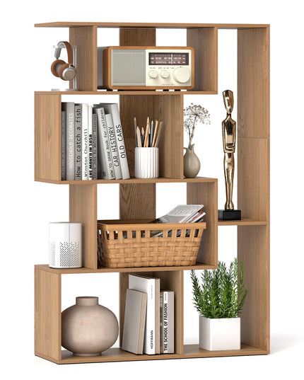 Giantex 6-Cube S-Shaped Bookshelf, 47" Open-Back Geometric Bookcase w/Anti-tip Kits