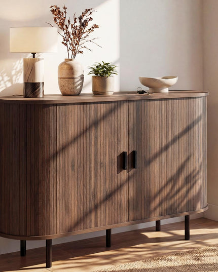 Giantex 47'' Fluted Sideboard Buffet Cabinet with Tambour Sliding Doors