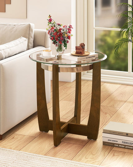 Giantex Round Glass End Table - 24’’ Side Table with Tempered Glass Top