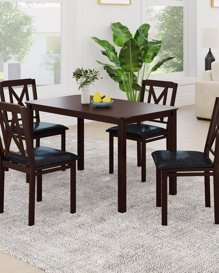 Giantex 5 Piece Dining Table Set for 4 with Rubber Wood Legs