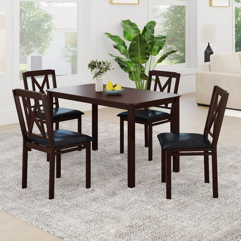 Giantex 5 Piece Dining Table Set for 4 with Rubber Wood Legs