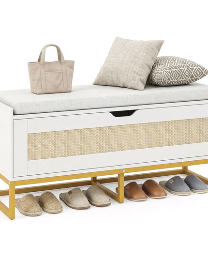 Giantex Rattan Shoe Bench with Metal Legs for Bedroom