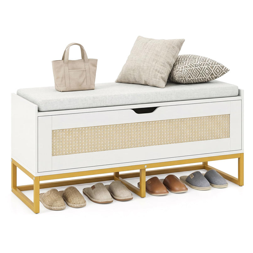 Banc à chaussures en rotin Giantex avec pieds en métal pour chambre à coucher