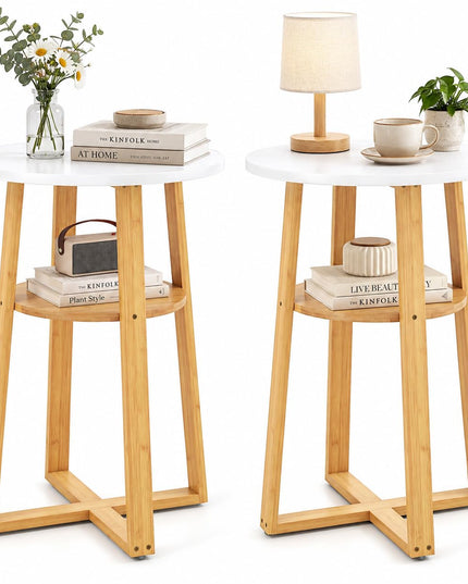 GIANTEX 24" Tall Small Round Side Tables Set of 2 with Open Storage Shelf