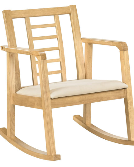 Giantex Solid Rubber Wooden Rocking Chair with Fabric Upholstered Seat (1/2)