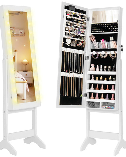 CHARMAID Jewelry Cabinet with Full Length Mirror and Warm Lights