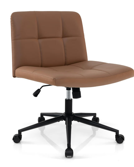 Giantex Criss Cross Chair with Wheels, PU Leather Cross Legged Office Chair, Height-adjustable Swivel Vanity Chair