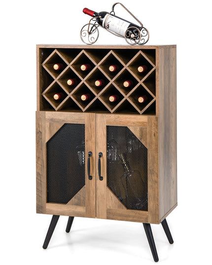 Giantex Farmhouse Buffet Cabinet with Storage, Wine Bar Cabinet 11 Bottles Rack (Brown & Black)