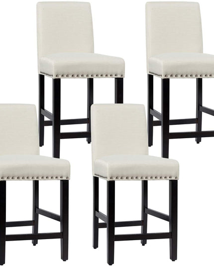 Giantex Upholstered Counter Height Bar Stools w/ Rubber Wood Legs, Breathable Linen Fabric