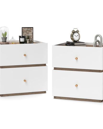 Giantex Modern Nightstand with 2 Storage Drawers, Wooden Night Stand with Raised Edge